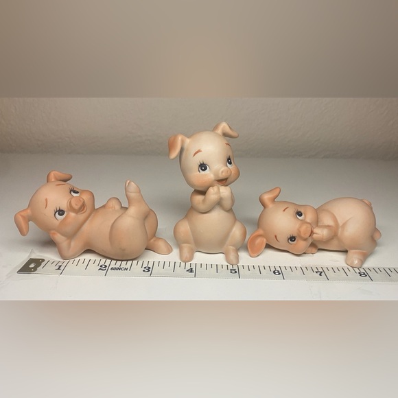 VINTAGE - SET OF 3 - LEFTON - PORCELAIN PIG - PIGLET - 3" - FIGURINES - Picture 6 of 6